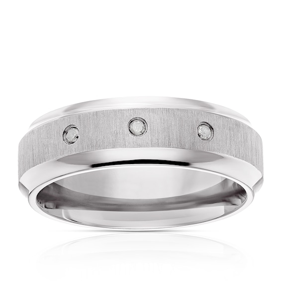 Titanium Mens Diamond Three Stone Ring