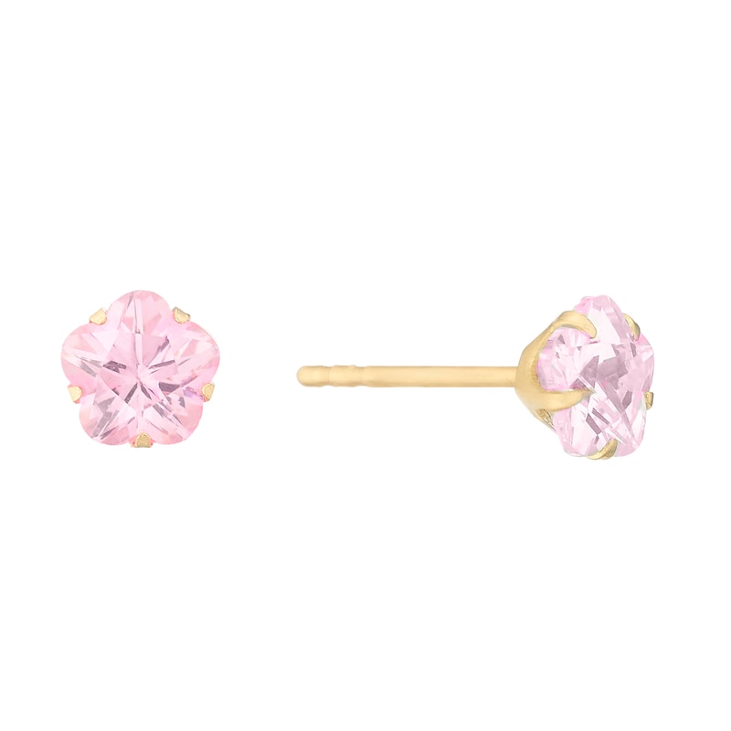 Children's 9ct Yellow Gold Pink Cubic Zirconia 5mm Flower Stud Earrings