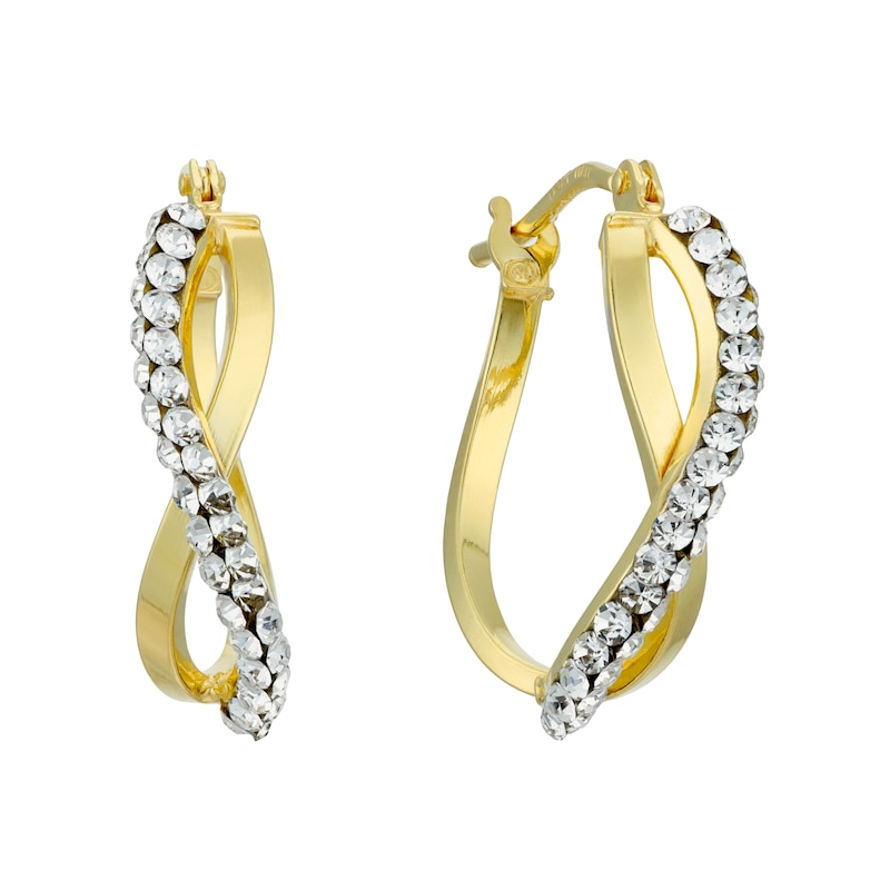 Main Image 1 of 9ct Yellow Gold Crystal Infinity Hoop Earrings