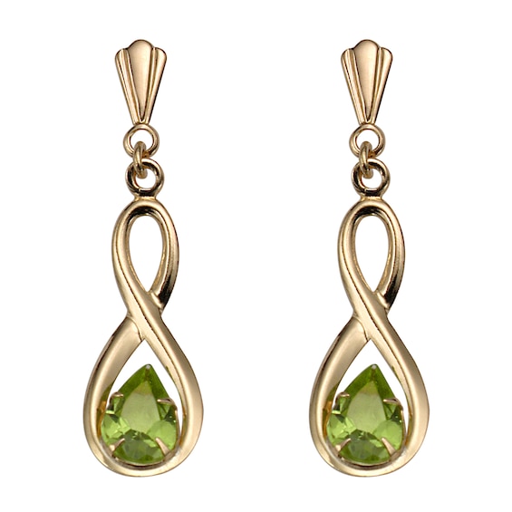 9ct Yellow Gold Peridot Figure of Eight Drop Earrings