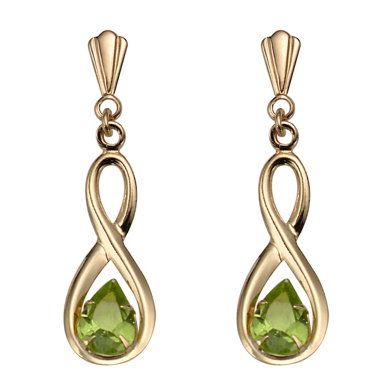 Main Image 1 of 9ct Yellow Gold Peridot Figure of Eight Drop Earrings