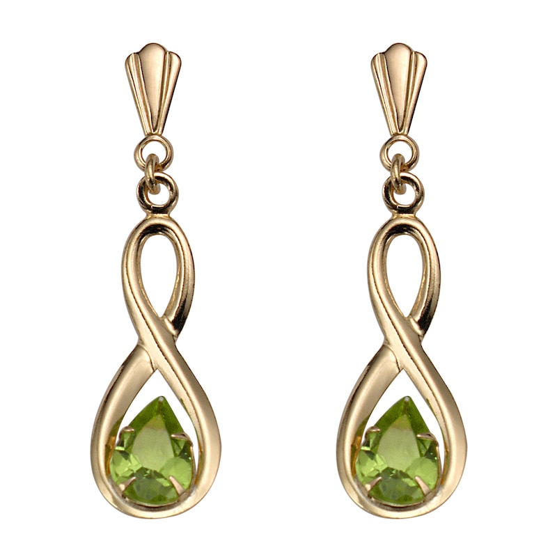 9ct Gold Peridot Figure of Eight Drop Earrings