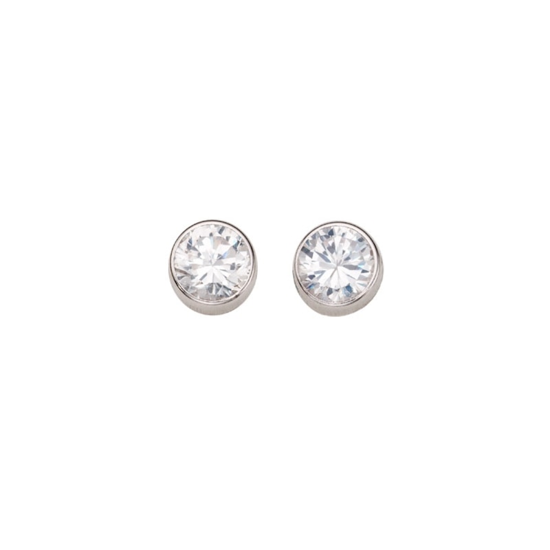 Main Image 1 of 9ct White Gold Cubic Zirconia 5mm Flush Set Stud Earrings