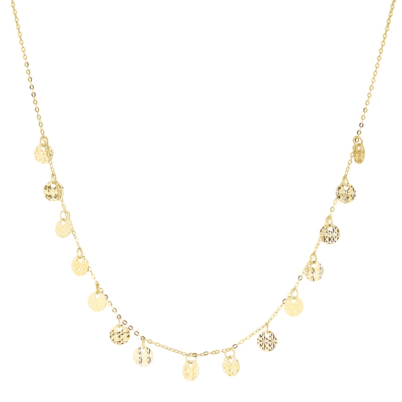 9ct Yellow Solid Gold Sparkle Disc Necklace