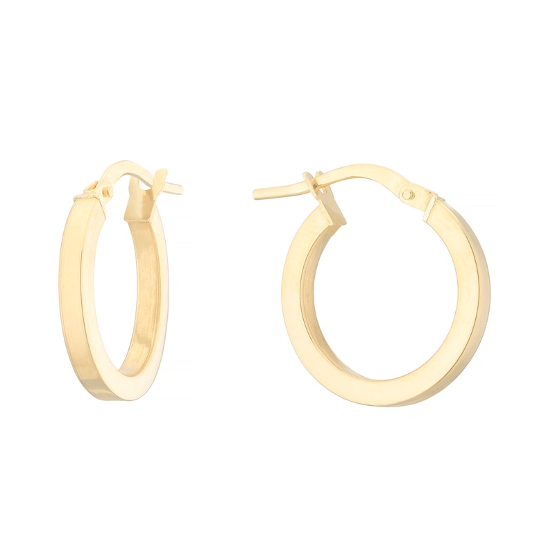 18ct Yellow Gold 13mm Square Tube Hoop Earrings