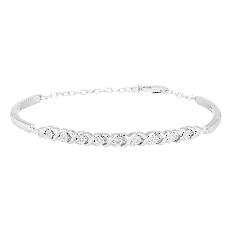 Main Image 1 of Sterling Silver 0.10ct Diamond Illusion Set Kiss Bracelet