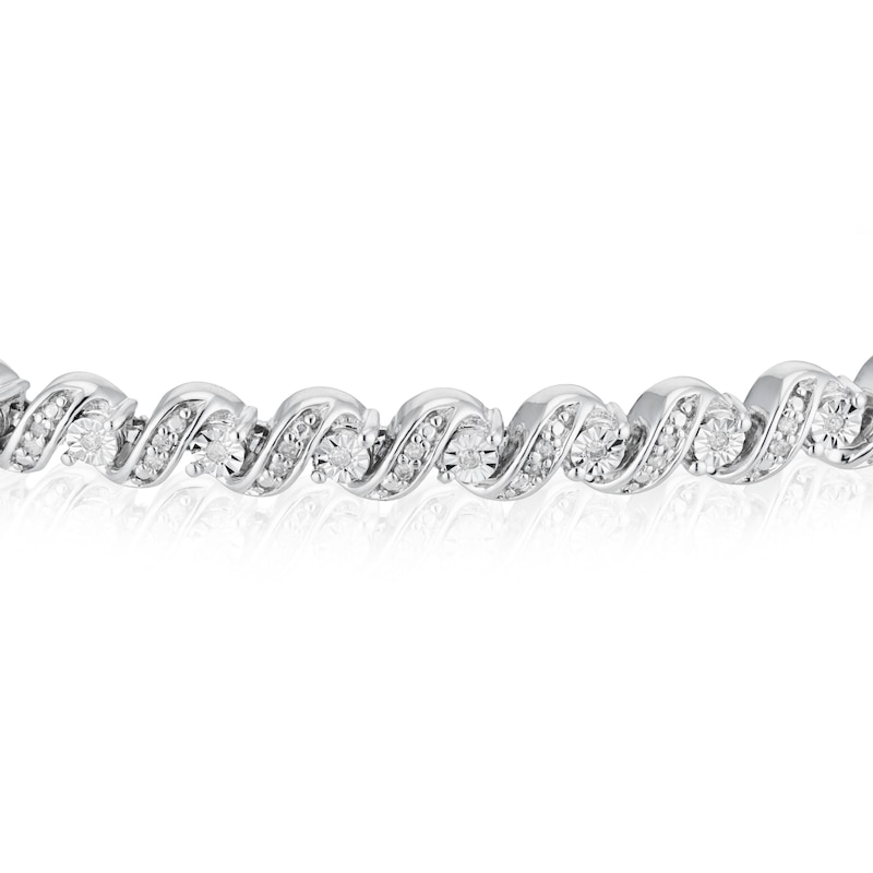 Silver 0.10ct Diamond Twist Bolo Bracelet