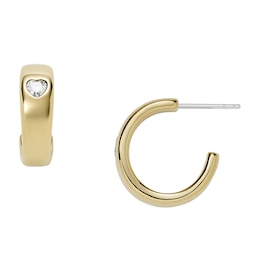 Fossil Sutton Valentine Heart Gold Tone Hoop Earrings