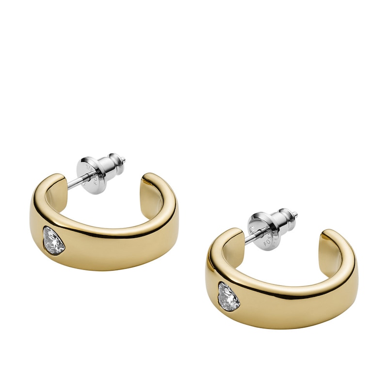 Main Image 2 of Fossil Sutton Valentine Heart Gold Tone Hoop Earrings