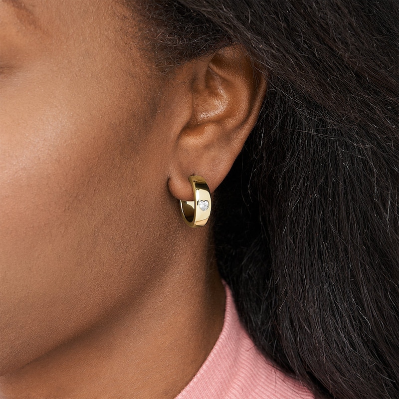 Main Image 3 of Fossil Sutton Valentine Heart Gold Tone Hoop Earrings