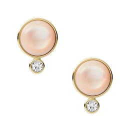 Fossil Sutton Gold Tone Pink Mother-of-Pearl Stud Earrings