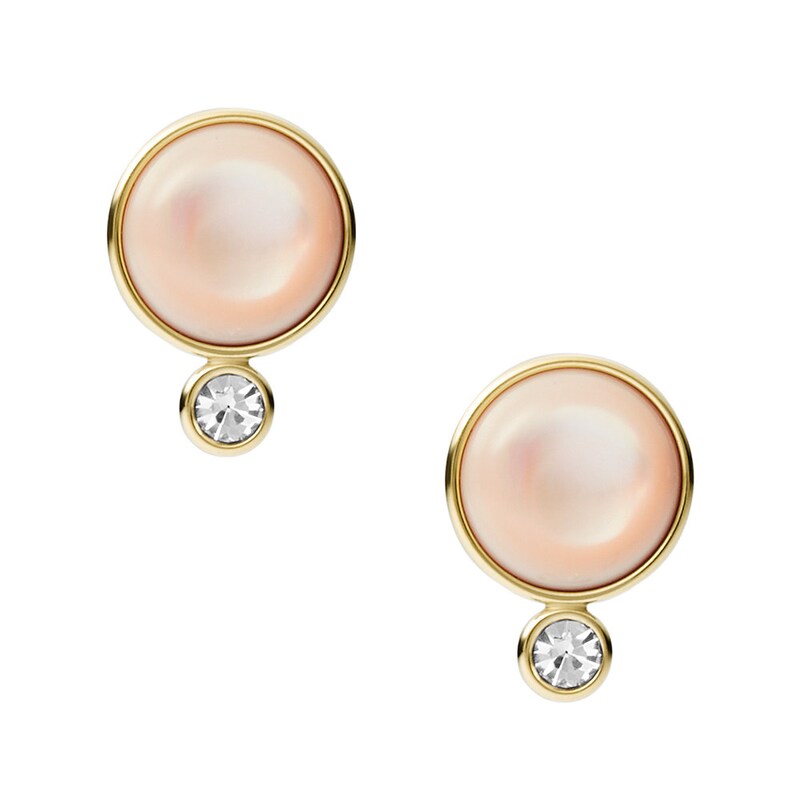 Main Image 1 of Fossil Sutton Gold Tone Pink Mother-of-Pearl Stud Earrings
