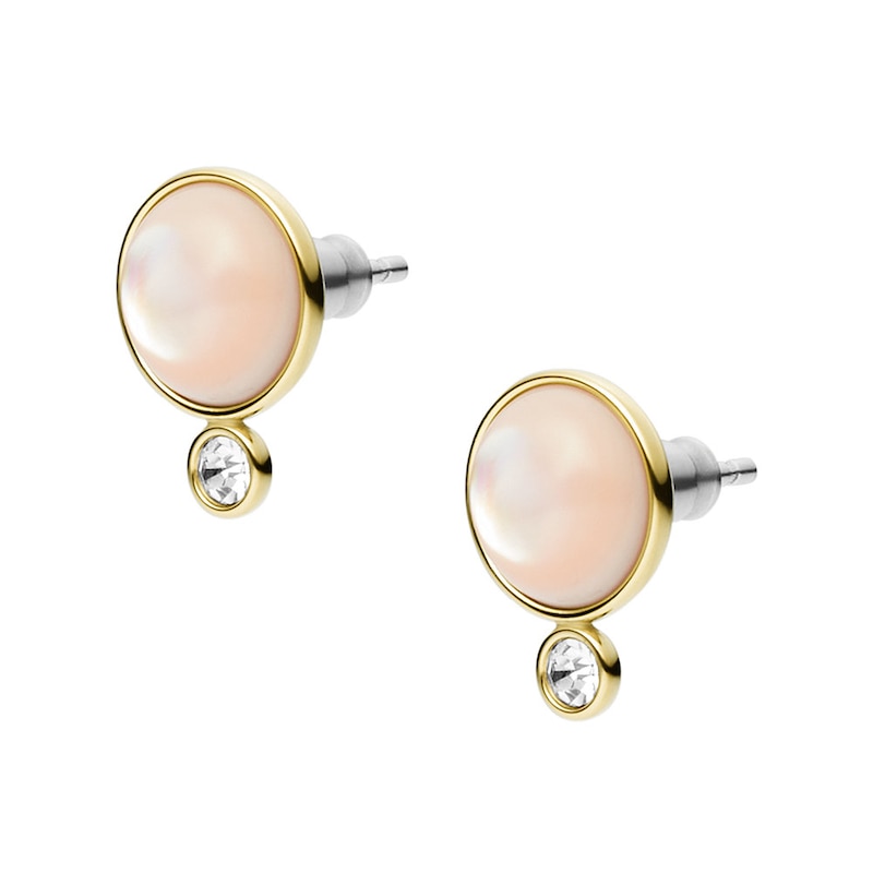 Fossil Sutton Gold Tone Pink Mother-of-Pearl Stud Earrings