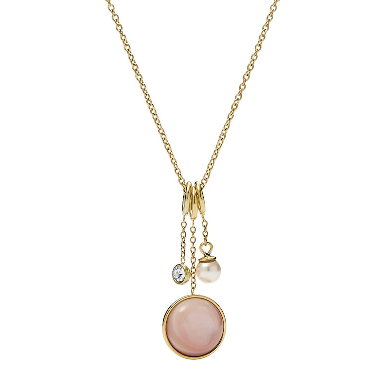 Fossil Sutton Gold Tone Pink Mother-of-Pearl Necklace