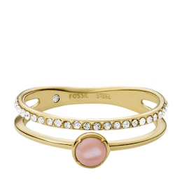 Fossil Sutton Gold Tone Pink Mother Of Pearl Ring (Size L)