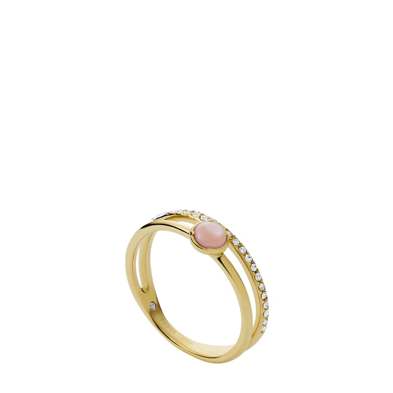 Fossil Sutton Gold Tone Pink Mother Of Pearl Ring (Size L)