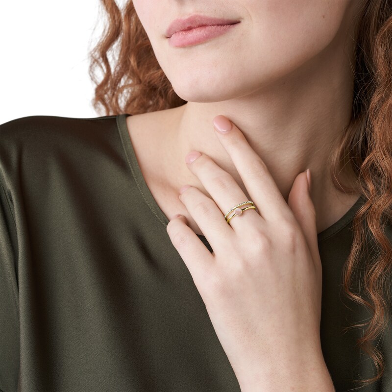 Main Image 3 of Fossil Sutton Gold Tone Pink Mother Of Pearl Ring (Size L)