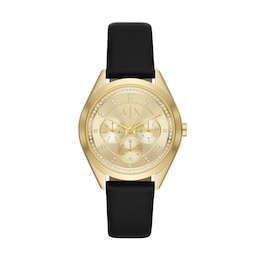 Armani Exchange Ladies Black Leather Strap Watch