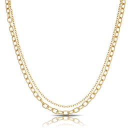 Sterling Silver & 18ct Gold Plated Vermeil T-Bar Double Curb Chain Necklace