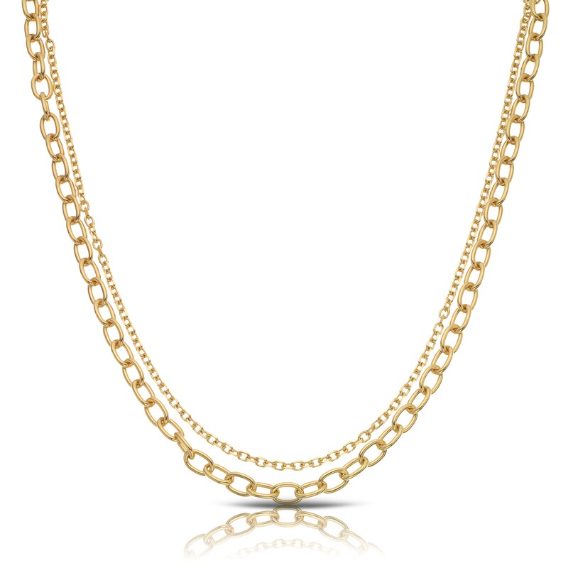 Main Image 1 of Sterling Silver & 18ct Gold Plated Vermeil T-Bar Double Curb Chain Necklace