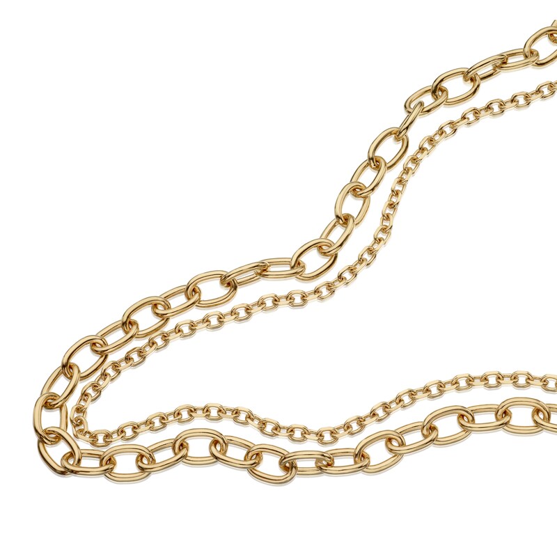 Main Image 2 of Sterling Silver & 18ct Gold Plated Vermeil T-Bar Double Curb Chain Necklace