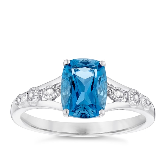 Sterling Silver London Blue Topaz and Diamond Ring