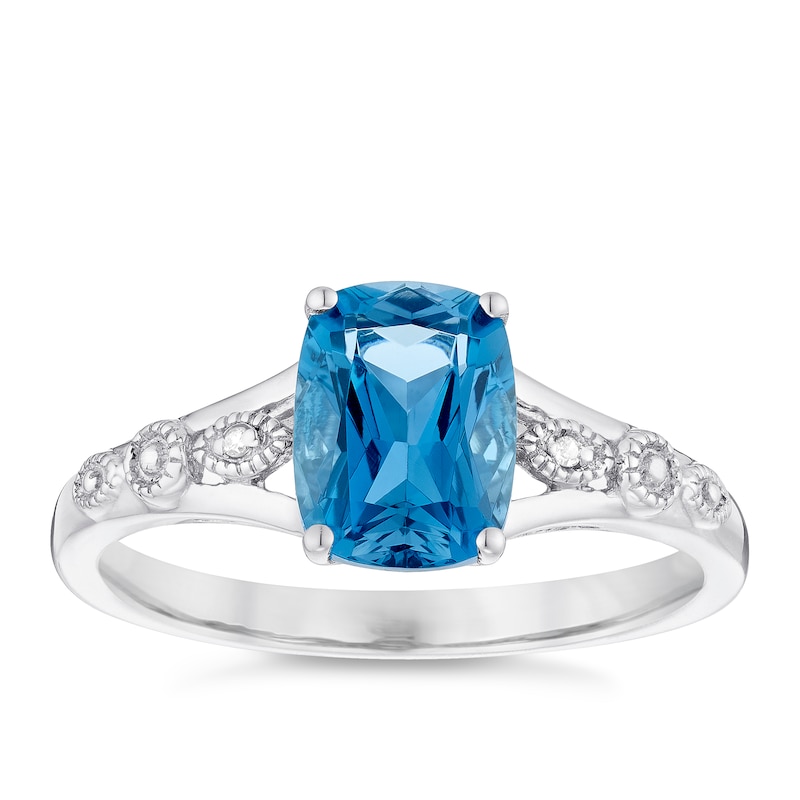 Main Image 1 of Sterling Silver London Blue Topaz & Diamond Ring