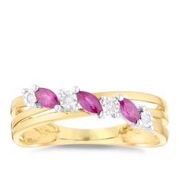 9ct Gold Ruby & Diamond Marquise Crossover Ring