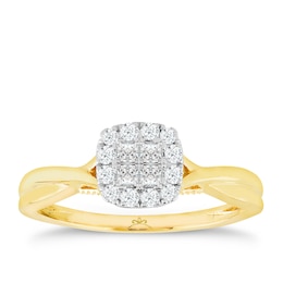 Princessa 9ct Yellow Gold 1/4ct Diamond Cluster Ring