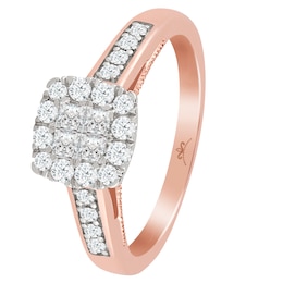9ct Rose Gold 1/2ct Diamond Princessa Square Cluster Ring