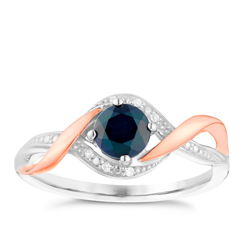 Sterling Silver & 9ct Rose Gold Sapphire & Diamond Ring