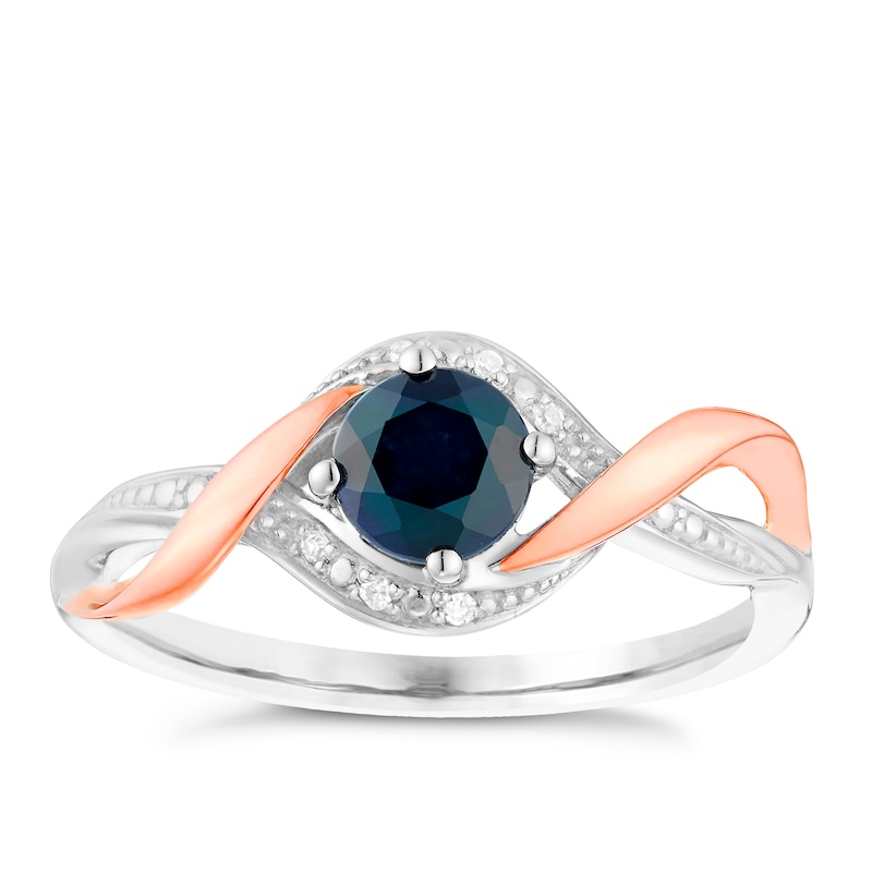Main Image 1 of Sterling Silver & 9ct Rose Gold Sapphire & Diamond Ring