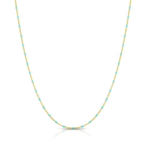 Sterling Silver and 18ct Gold Plated Vermeil 20 Green Bead Chain Necklace