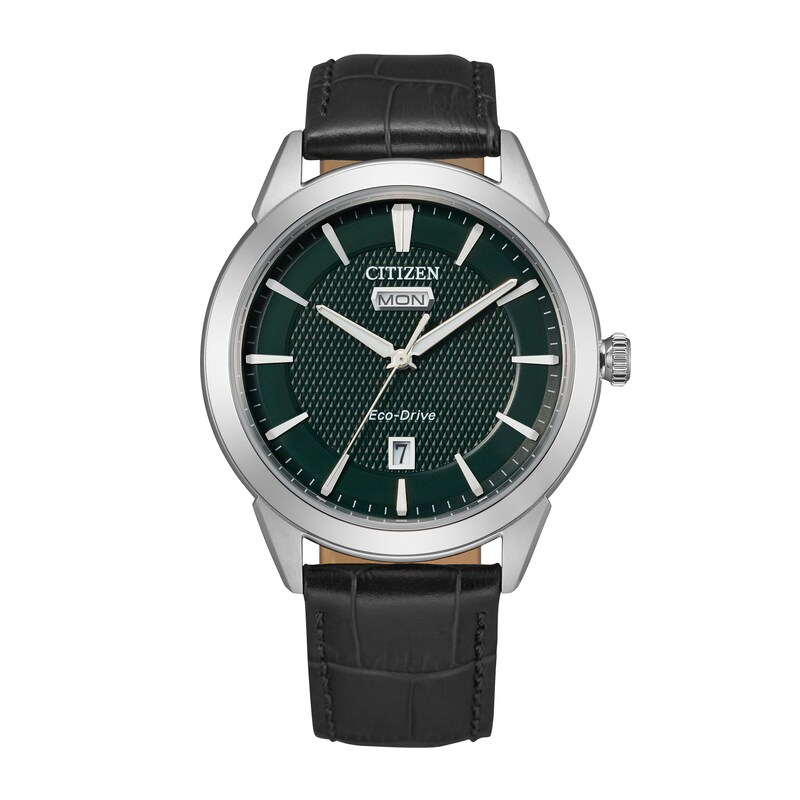 Citizen Eco-Drive Men's Green Dial Black Leather Strap Watch
