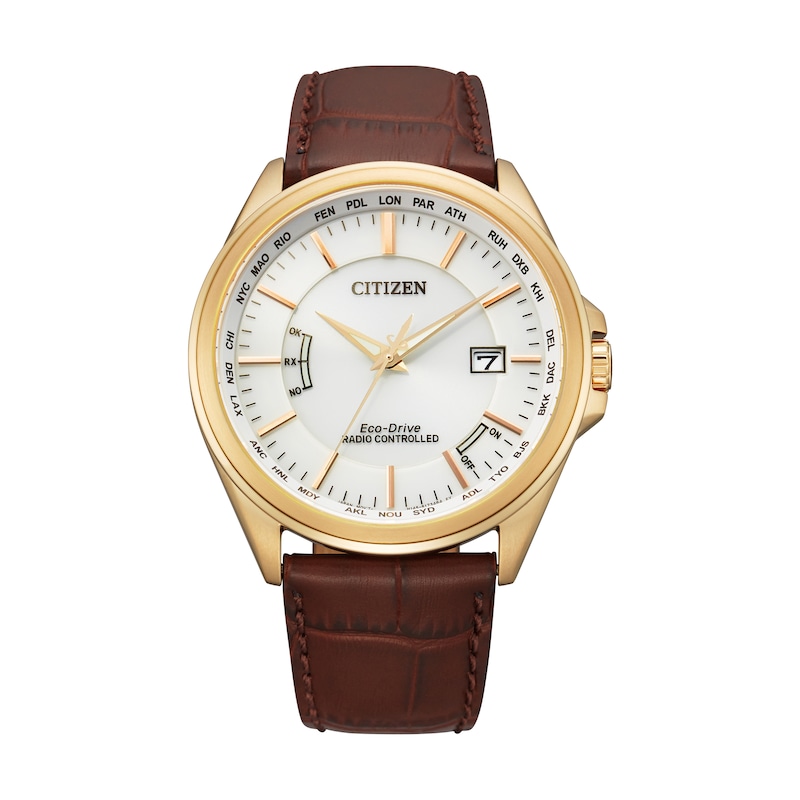 Citizen Eco-Drive Men's World Perpetual A.T Brown Leather Strap Watch