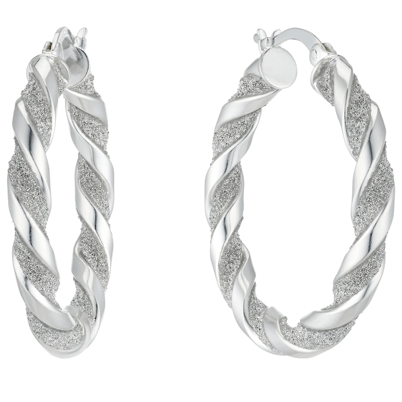 Main Image 1 of Sterling Silver Glitter Twist 23mm Hoop Earrings