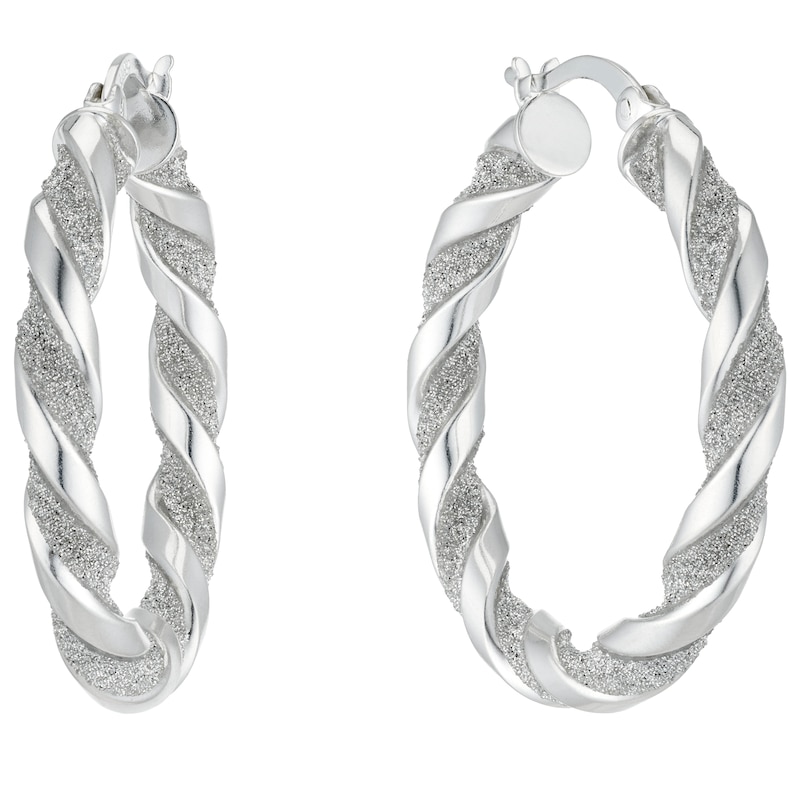 Sterling Silver Glitter Twist 23mm Hoop Earrings