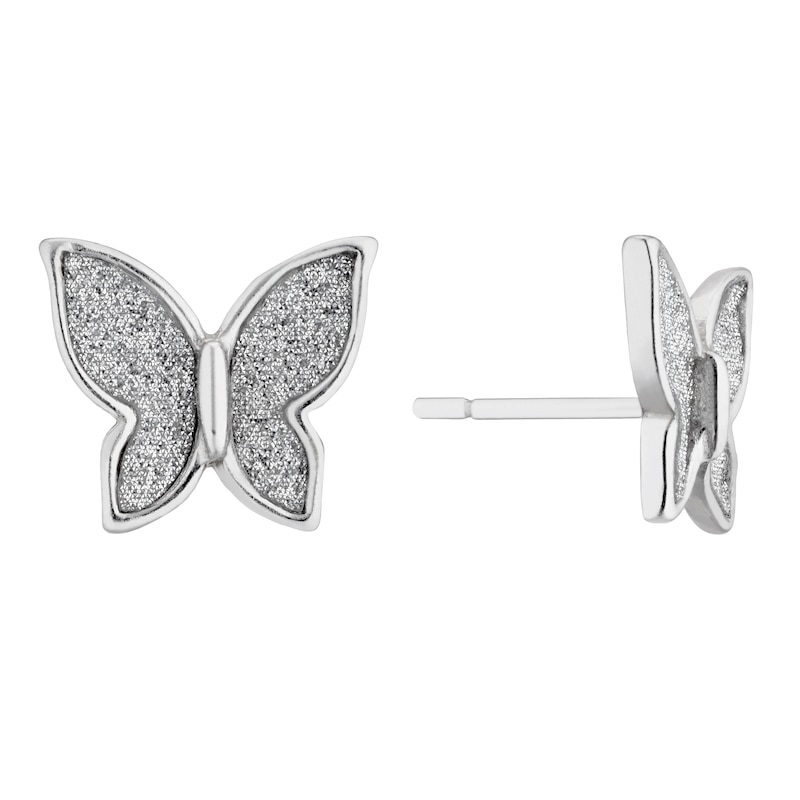 Main Image 1 of Sterling Silver Glitter Butterfly Stud Earrings