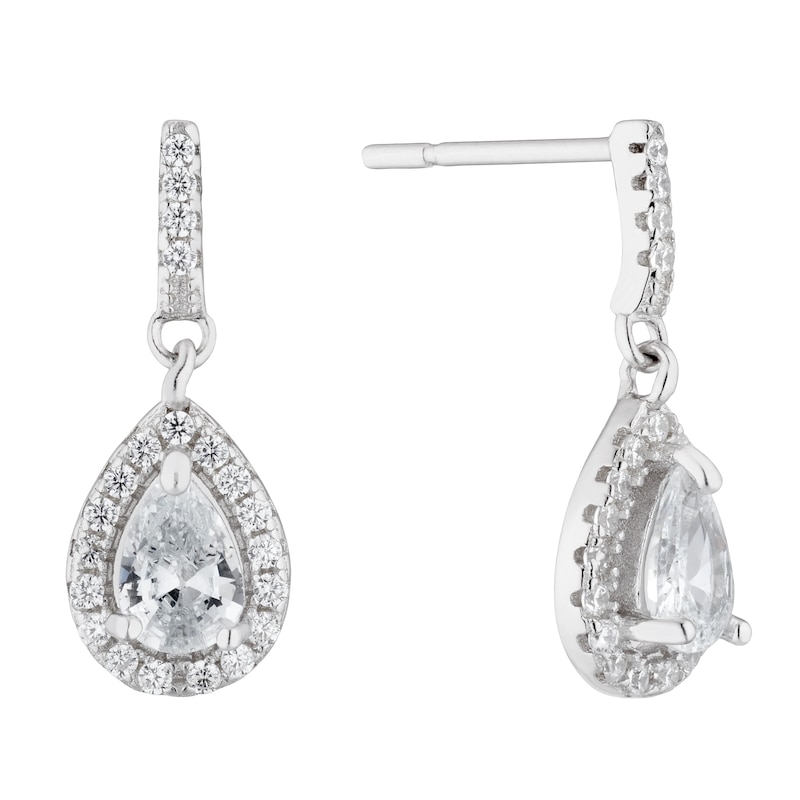 Silver Cubic Zirconia Teardrop Drop Earrings