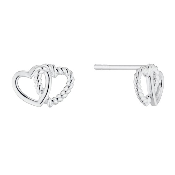 Sterling Silver Entwined Double Heart Stud Earrings