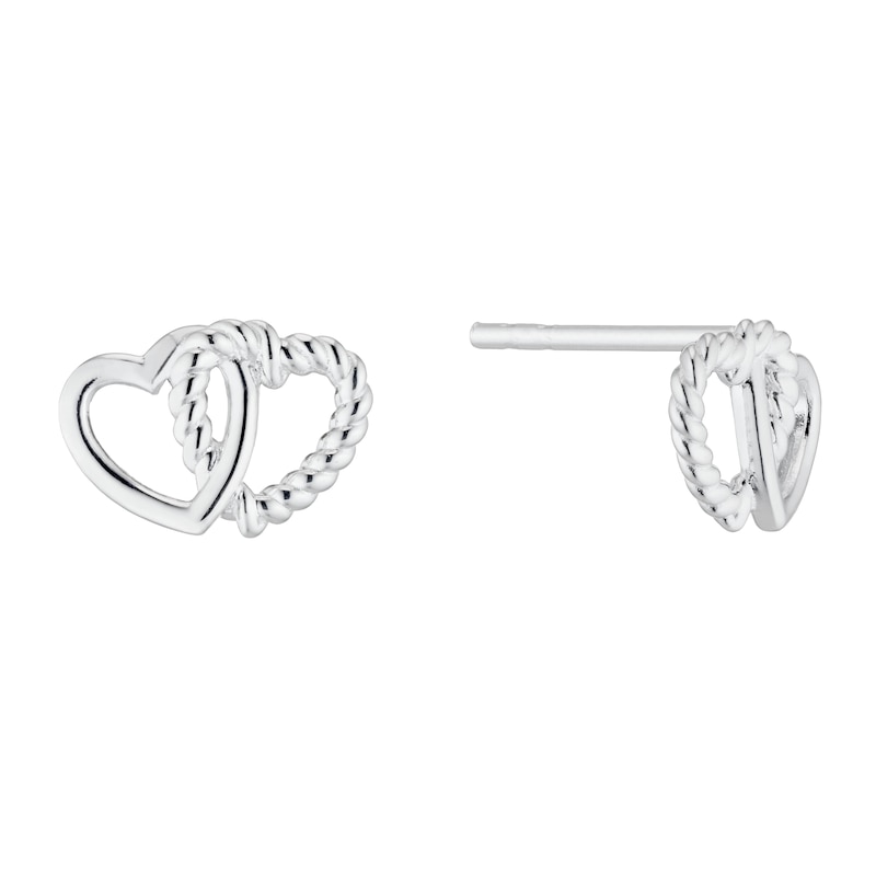 Silver Entwined Double Heart Stud Earrings