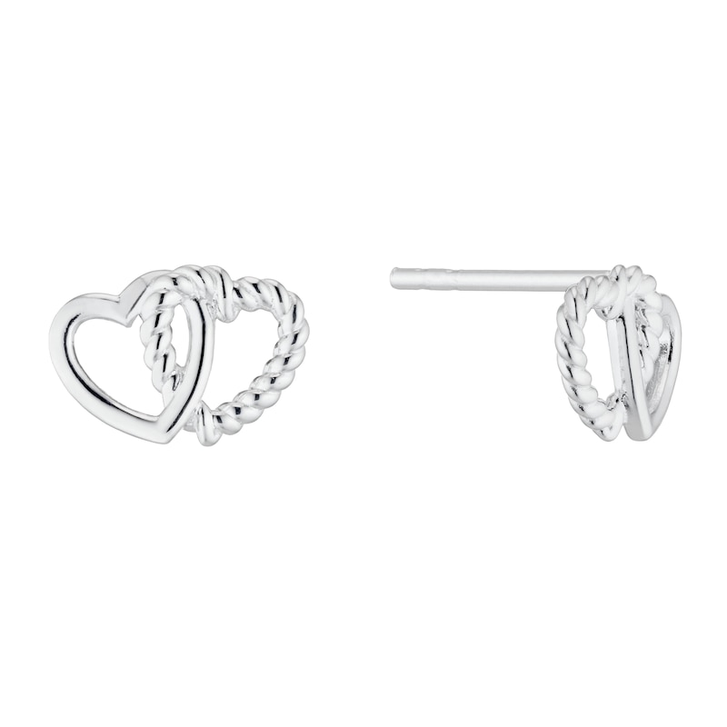 Main Image 1 of Sterling Silver Entwined Double Heart Stud Earrings