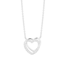Silver Cubic Zirconia Interlocking Hearts Pendant