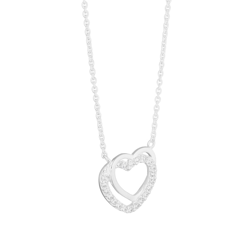 Sterling Silver Cubic Zirconia Interlocking Heart Pendant