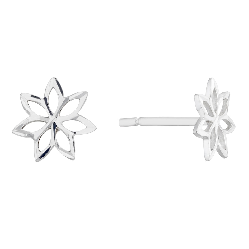 Main Image 1 of Sterling Silver Diamond-Cut Flower Stud Earrings
