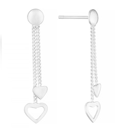 Silver Double Hanging Hearts Drop Earrings