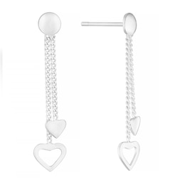 Sterling Silver Double Hanging Hearts Drop Earrings