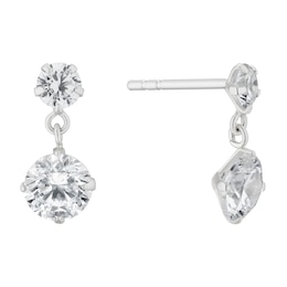 Sterling Silver Cubic Zirconia Round Drop Earrings