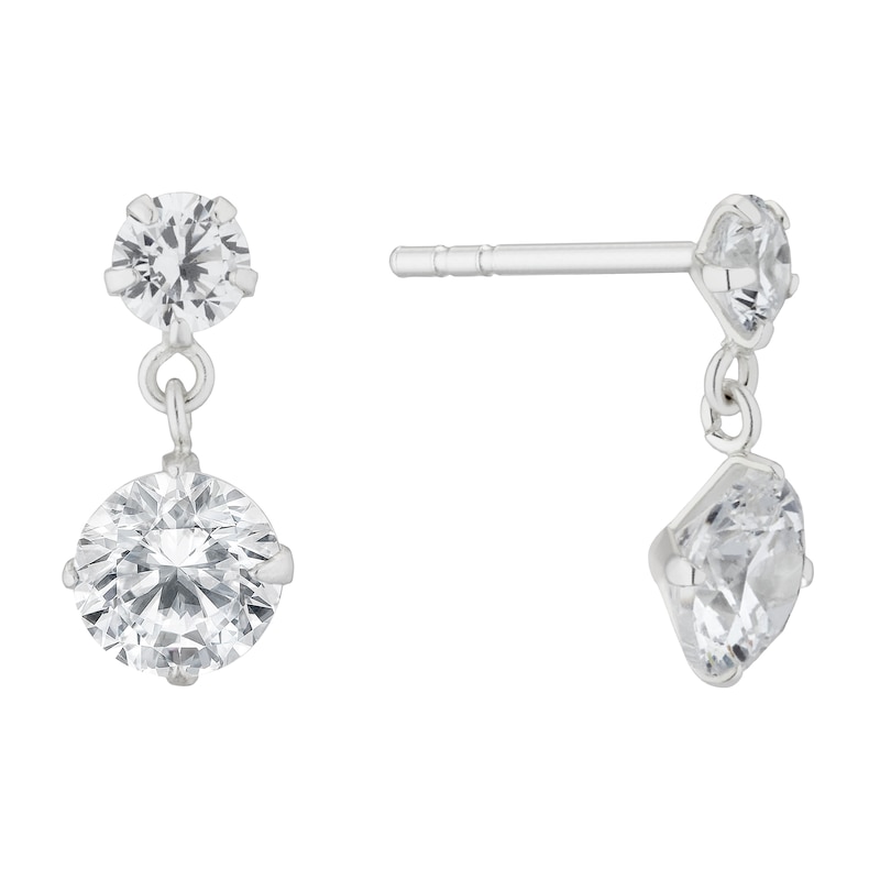 Main Image 1 of Sterling Silver Cubic Zirconia Round Drop Earrings