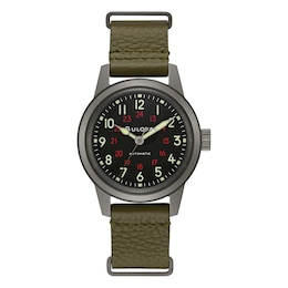 Bulova Military Hack Men's Green Leather Strap Watch